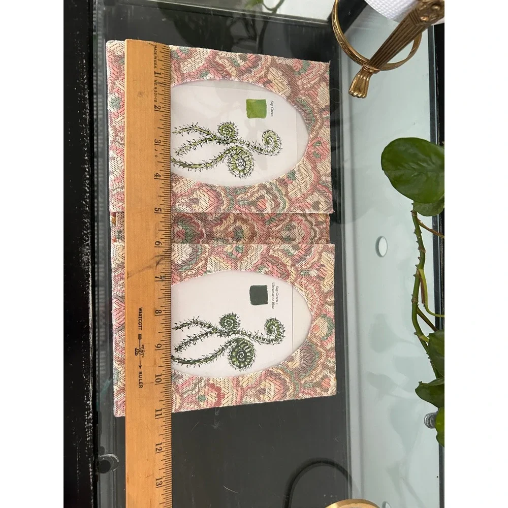 Vintage Tapestry Double Folding Photo Frame Pink Green Woven Fabric 5x7 Oval